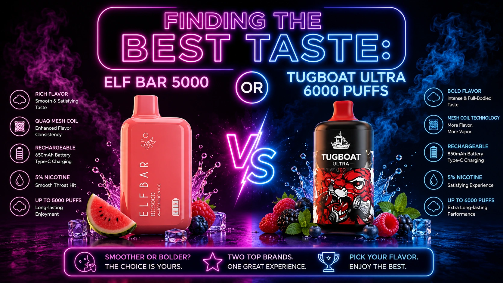 FINDING THE BEST TASTE ELF BAR 5000 OR TUGBOAT ULTRA 6000 PUFFS